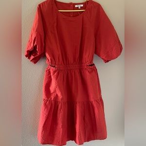 Madewell Seersucker Puff-Sleeve Cutout Mini Dress